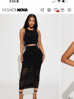 *BRAND NEW** Fashion Nova Black Crochet Panel Midi Skirt